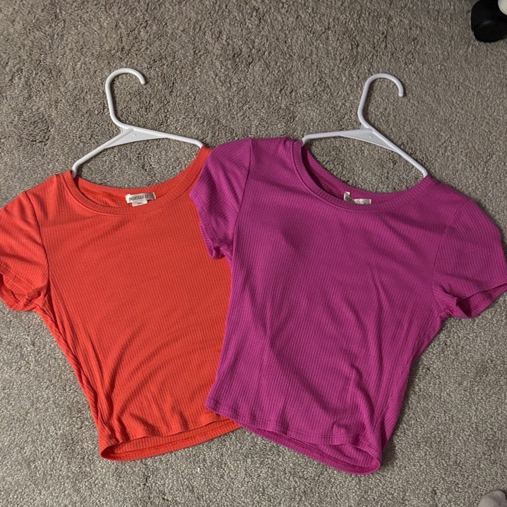 Women’s Ribbed Tee- Orange and Pink